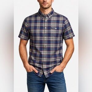 Jachs NY Plaid Short Sleeve Button Shirt Men’s Medium Blue Red Casual Cotton